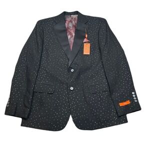 Tallia Slim Fit Sport Coat Mens 42R 42 Black Silver Dotted Pattern $295